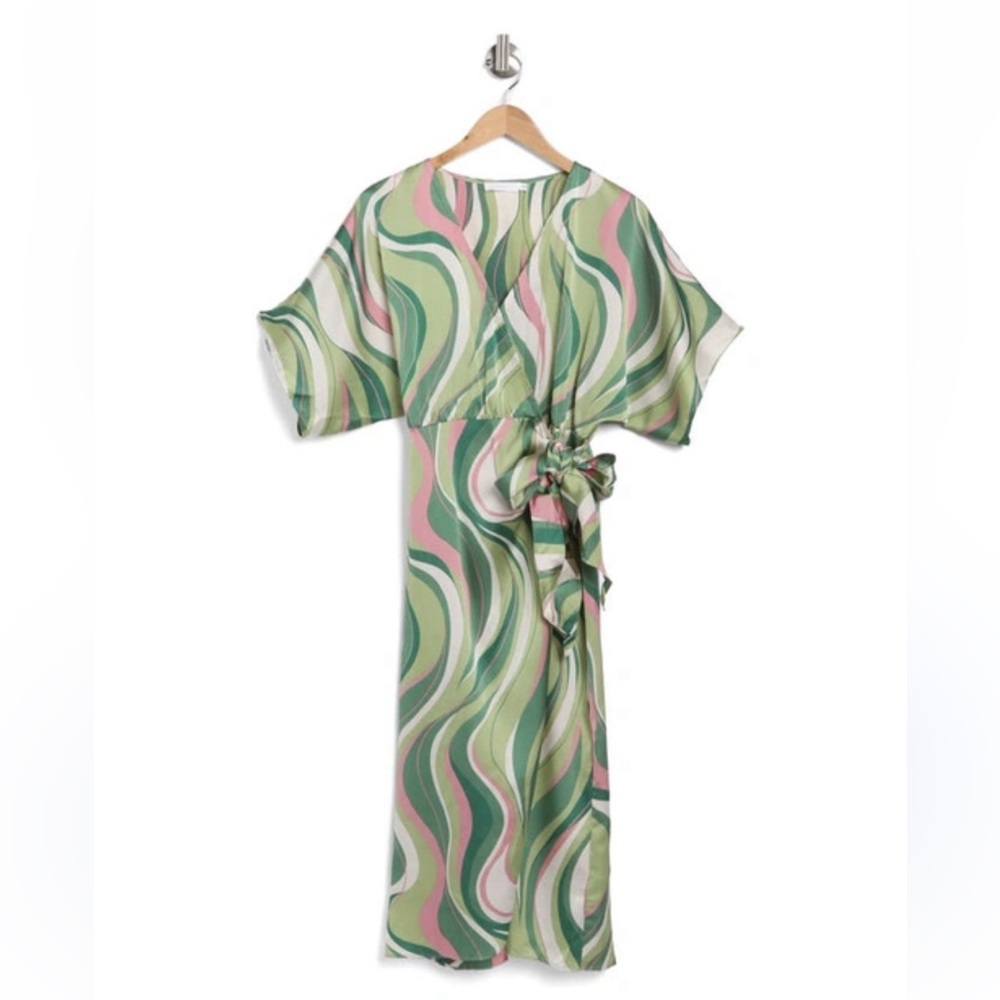 NWT LUSH Patterned Side Tie Maxi Dress in Green Swirl S